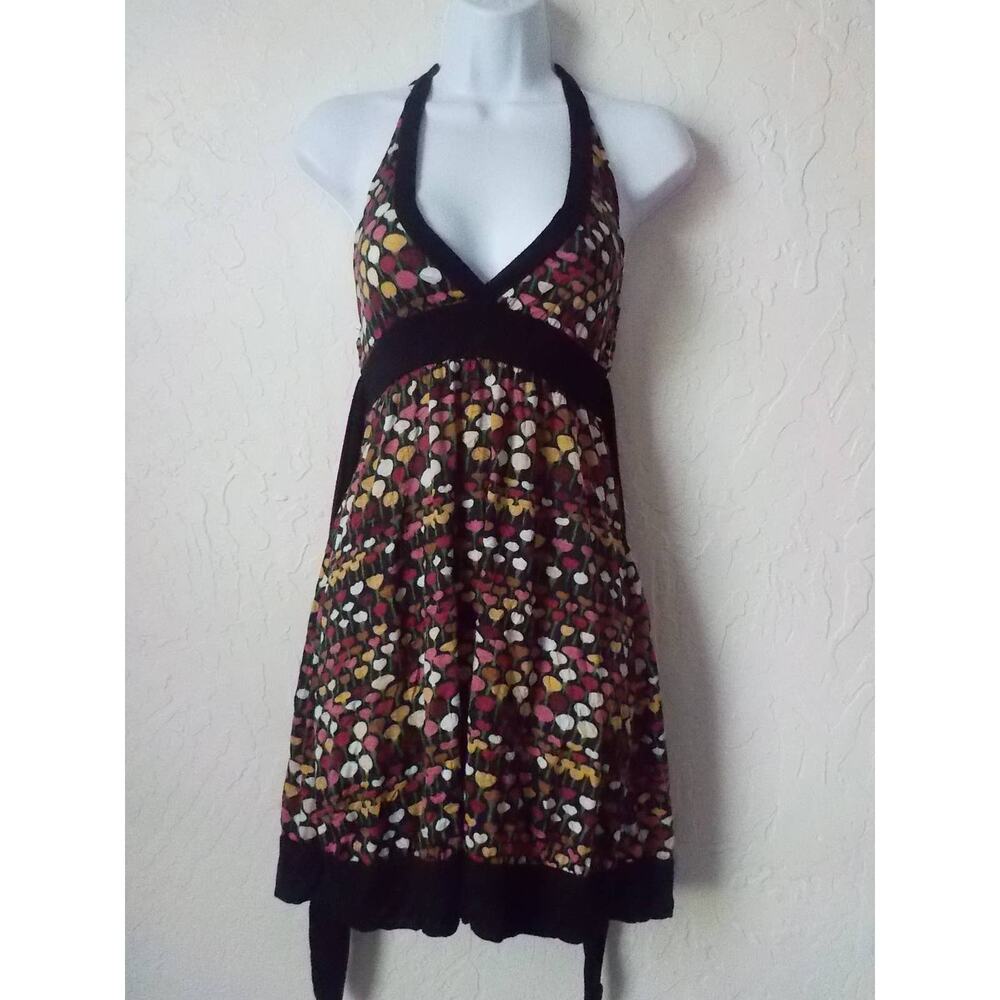 Y2K Jedzebel Halter Babydoll Black Dress Multicolor Geometric Print Fits Medium